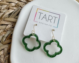 Simple Green Clover Dangles / Acrylic St Patricks Earrings