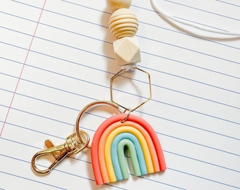 Bohemian Rainbow Teacher Lanyard / Badge holder ID in Neutral Rainbow