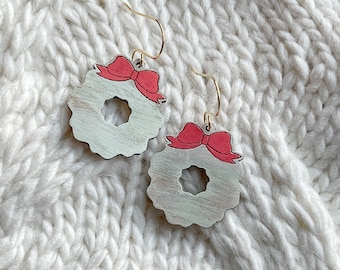Bow Wreath Holiday Dangle Earrings