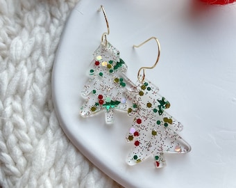 Christmas Tree Dangle Earrings / Acrylic Christmas Earrings