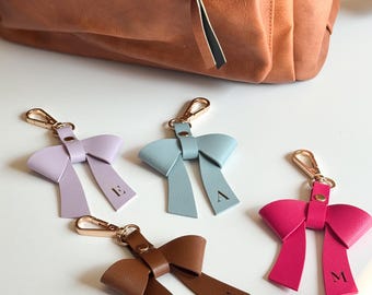 Vegan Leather Bow Bag Charm/Keychain/Personalized Purse Charm