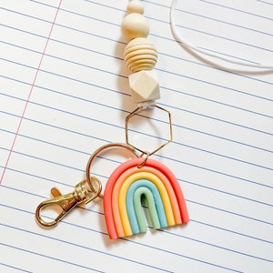 Bohemian Rainbow Teacher Lanyard / Badge holder ID in Neutral Rainbow