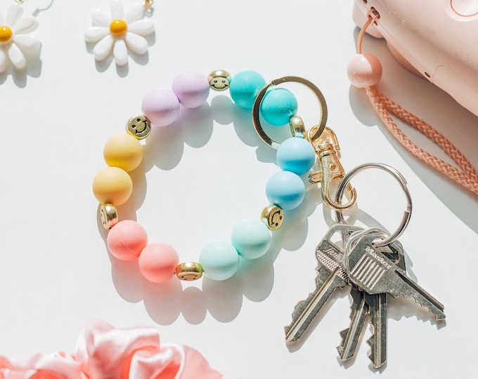 Featured listing image: Smiley Silicone Beaded Keychain / Stretch Wristlet Keychain