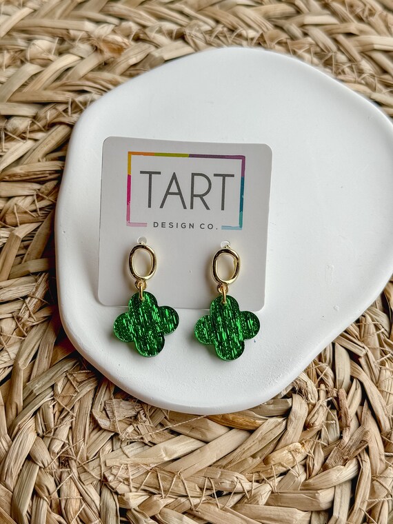 Boucles D'Oreilles Trèfle Irlandais - Saint-Patrick Porte-Bonheur - Vert Acrylique - Cadeau Femme Fille