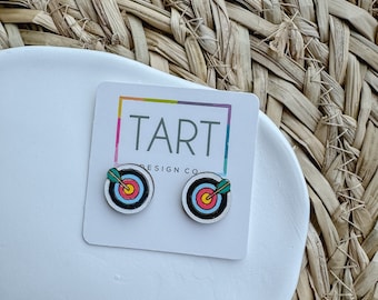 Archery Target Wood Stud Earrings / Bullseye Earrings