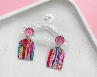 Druzy Stud & Multi Color Leather Earring