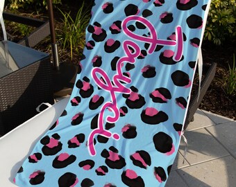 Blue Leopard Personalized Beach Towel with Free Shipping