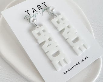 BRIDE Statement Earrings / Bridal Word Bride Dangle Earrings