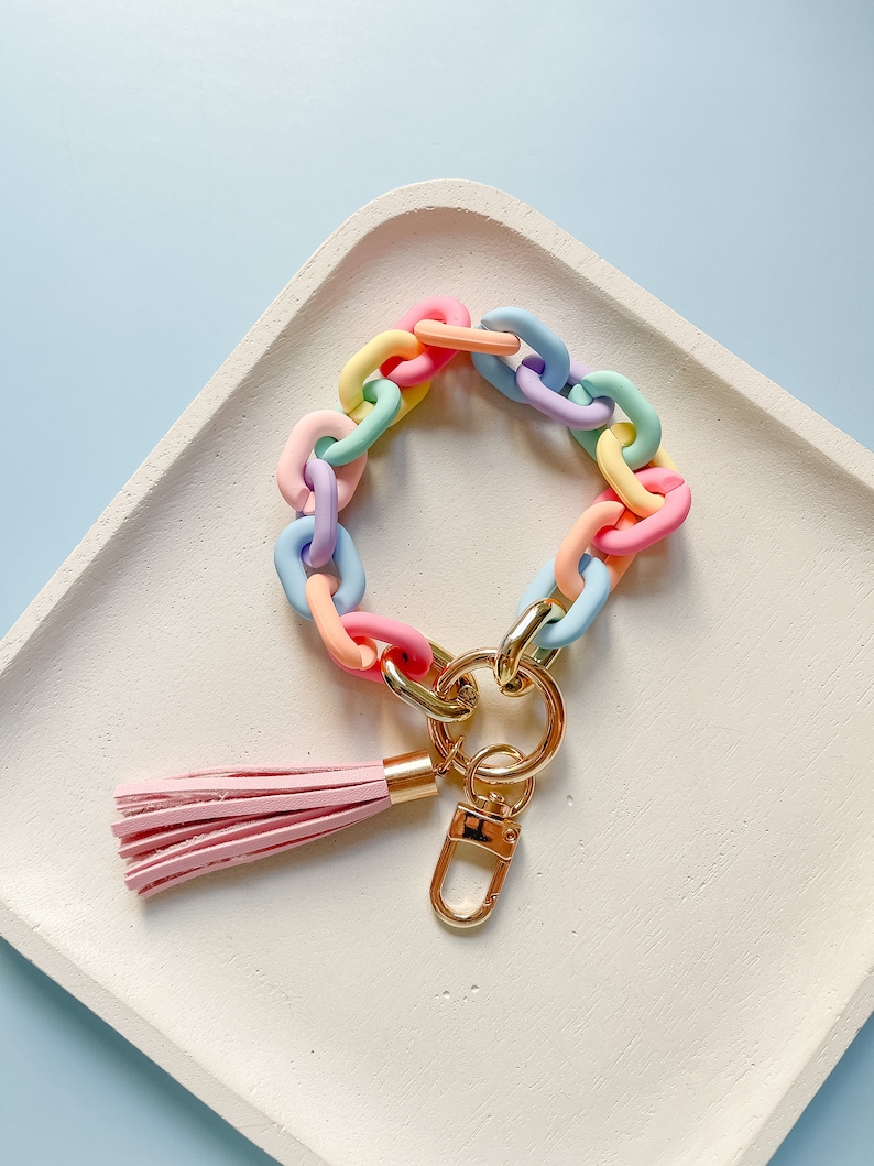 Matte Chain Link Bracelet Keychain / Colorful Key Chain Bangle - Etsy