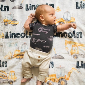 Yellow Construction Name Blanket / Minky blanket for Boys / Personalized Truck Blanket