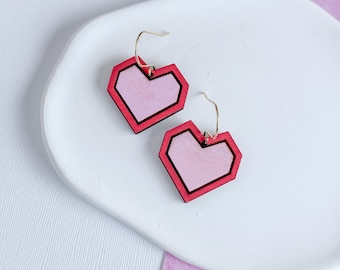 Wooden Heart Dangle Earrings for Valentine's Day– Romantic Valentine's Day Jewelry Gift for Her
