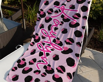 Hot Pink Leopard Personalized Beach Towel with Free Shipping