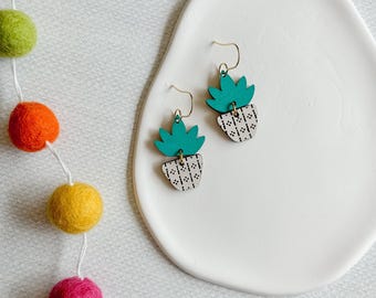 White Potted Plant Wooden Dangle Earrings
