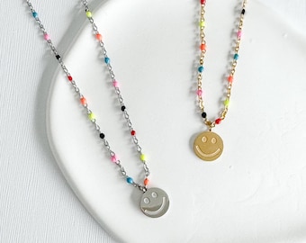 Confetti Chain Smiley Necklace