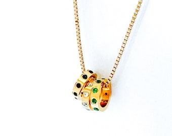 Modern Birthstone Ring Necklace on Box Chain for Mothers