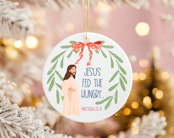 Jesus fed the hungry Ornament / Christian Christmas Ornament