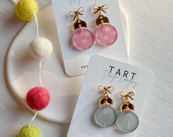 Christmas Baubel with Bow Acrylic Dangle Earrings