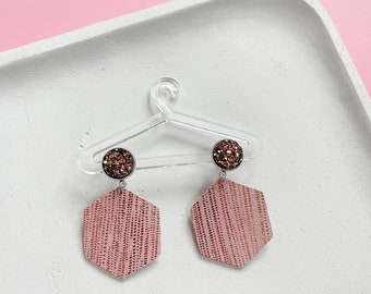 Druzy Stud & Rose Gold Leather Earring