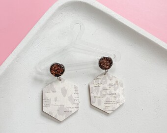 Druzy Stud & Nude Leopard Leather Earring