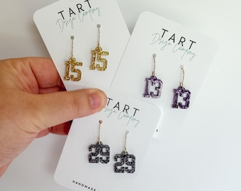 Mini Jersey Number Earrings / Custom Sports Jersey Number Earrings