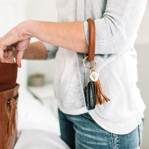 Wristlet Keychain / Personalized Key Ring Bangle / Bracelet Keychain Saddle Brown