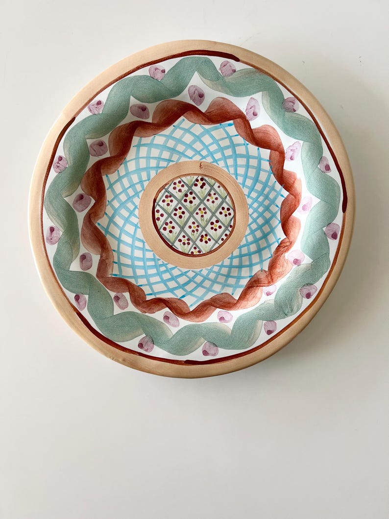 Vintage 1992 Mackenzie-Childs Heather Pattern 11” Plate Retired Pattern with Original Tag immagine 1