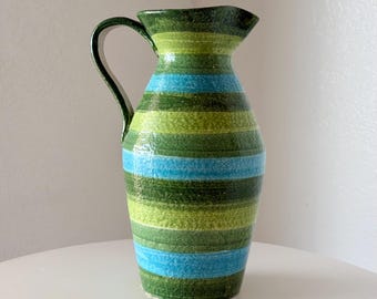Vintage Bitossi Italian Pottery Pitcher 9123 Mid Century Modern Striped Ceramic Pitcher Aldo Londi Raymor Era Made in Italy