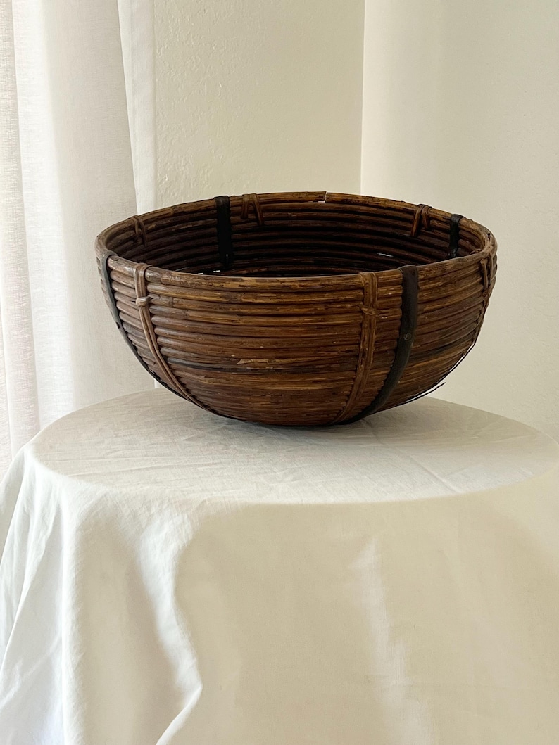 Large Reed Basket Large Antique Bamboo Pencil Reed Basket | Vegetable Basket - Etsy