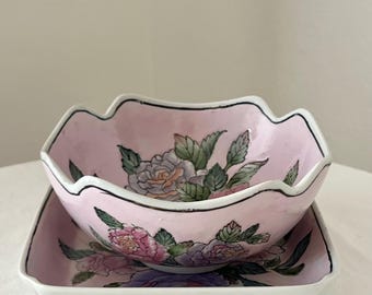 Set of Toyo Hand Painted Floral Porcelain Bowl and Dish