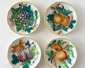 Set of Four Vintage Italian Majolica Hand Painted Fruit plates
