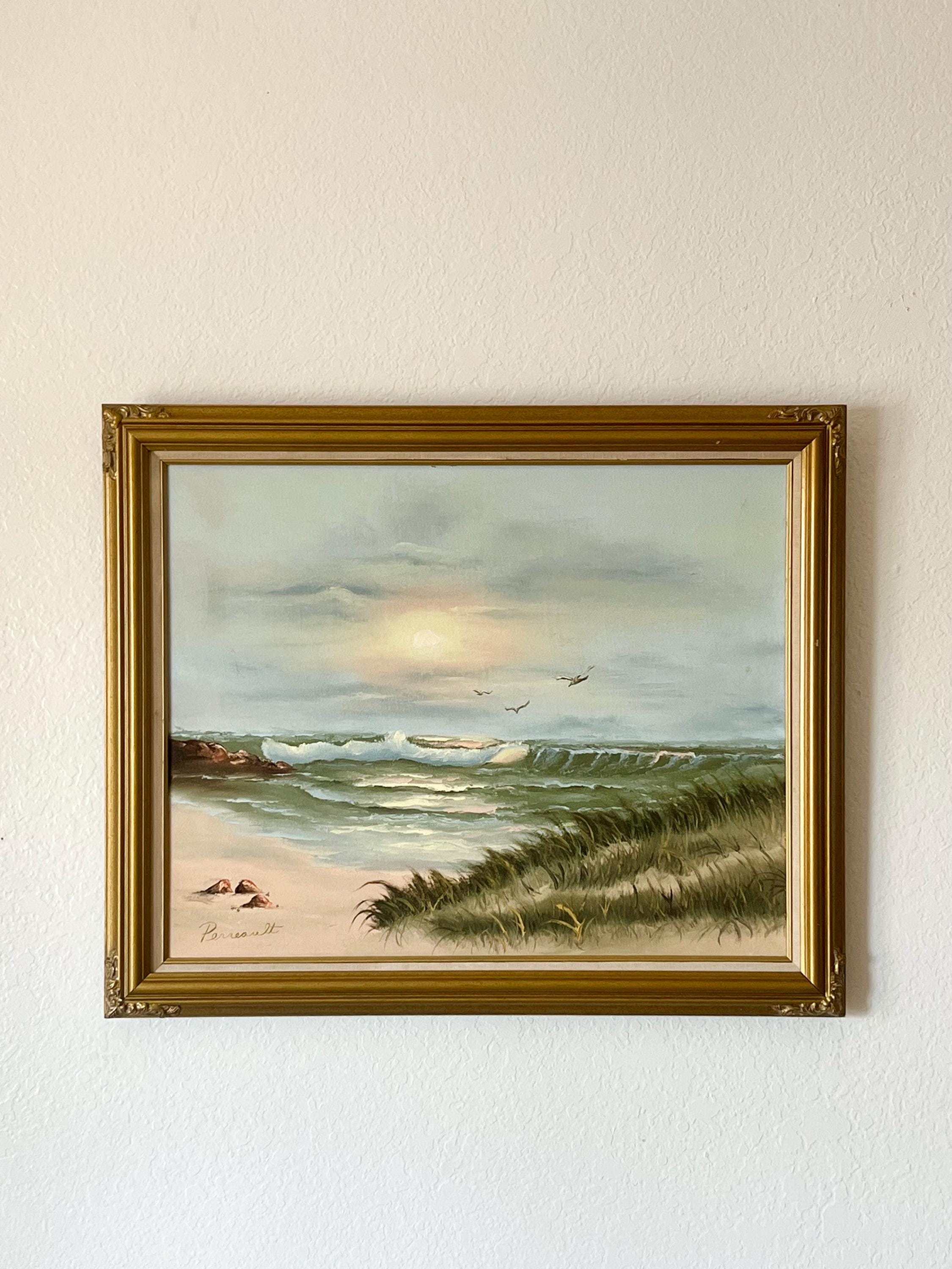 Vintage Original Seascape Oil Painting Gold Frame