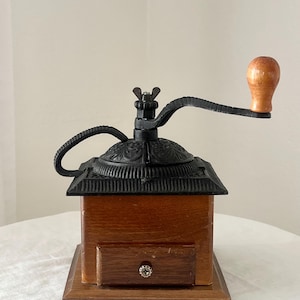 Vintage Cast Iron and Wood Coffee Mill Grinder