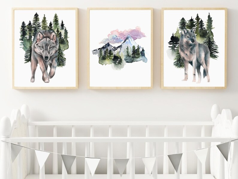 Wolf Nursery Wall Art Wolf Art Set of 3 Wolf Nursery Print Etsy