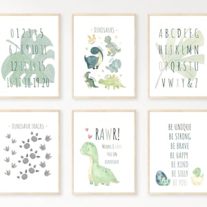 Set of 6 Dinosaur Nursery Prints, Nursery Wall Art, Dinosaur Decor, Boys Room Wall Art, Kids Room Decor, Dinosaur Art, Dino Printables