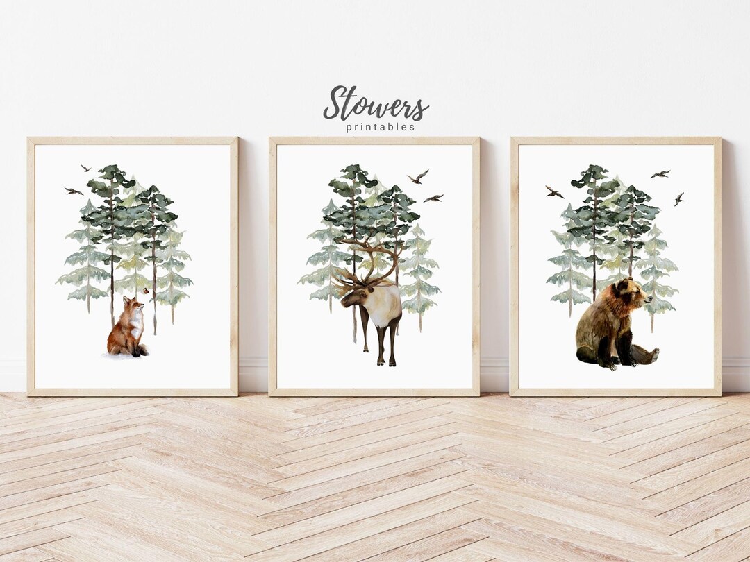 Buy Woodland Nursery Wall Art, Set of 3 Woodland Prints, Reindeer, Bear ...