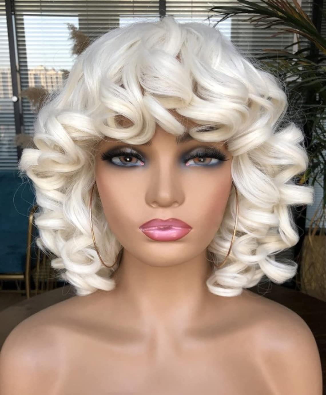 Platinum White Blonde Curly Afro Short Wigs with Bangs Heat Etsy