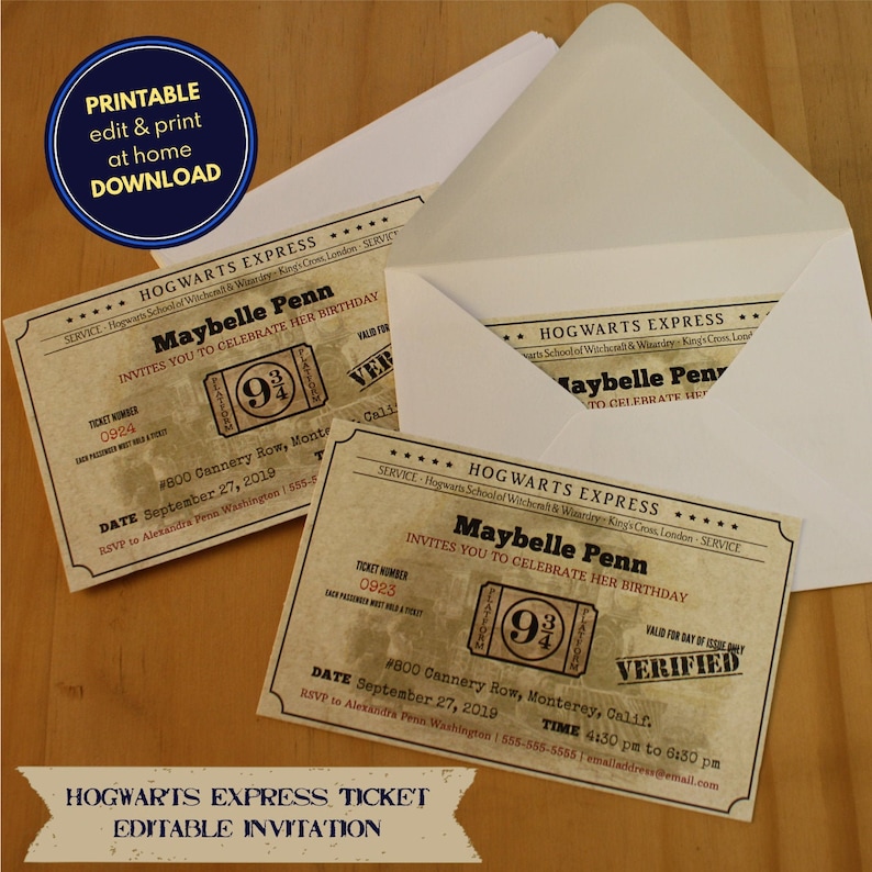 Hogwarts Categorical ticket - printable, editable invitation - obtain, customise print at house picture regarding Hogwarts Express Ticket Printable named Hogwarts Convey ticket - printable, editable invitation - down load, customise print at dwelling