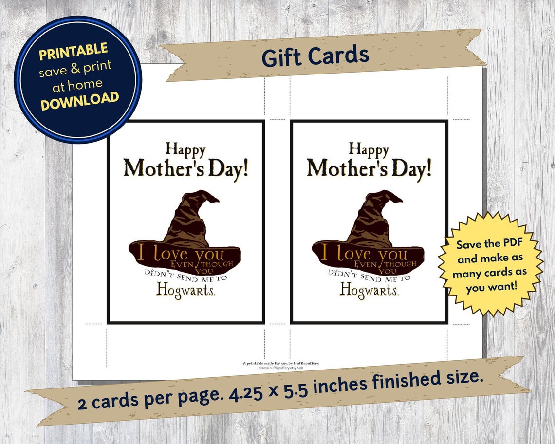 Harry Potter Mothers Day card printable DIY craft kit Etsy