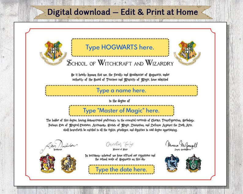 Hogwarts diploma printable Personalize and print at home | Etsy