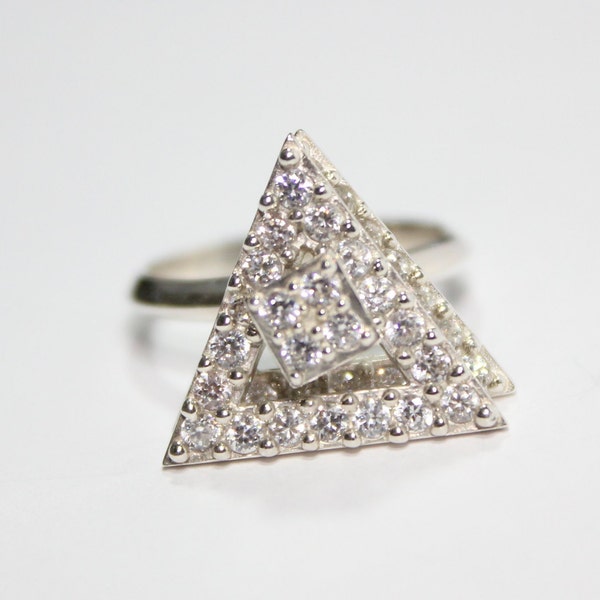 Spinning Triangles Sterling Silver Ring with CZ gemstones