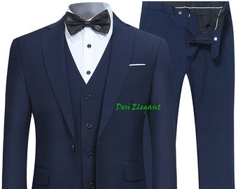 Men's Slim Fit 3 Piece Suit One Button Coat Business | Etsy