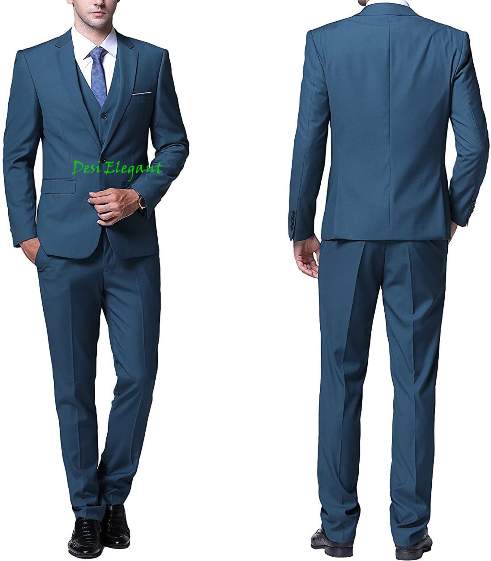 Men Suit Blue Coat Pant 3 piece Suits Vest Blazer Trouser set Etsy