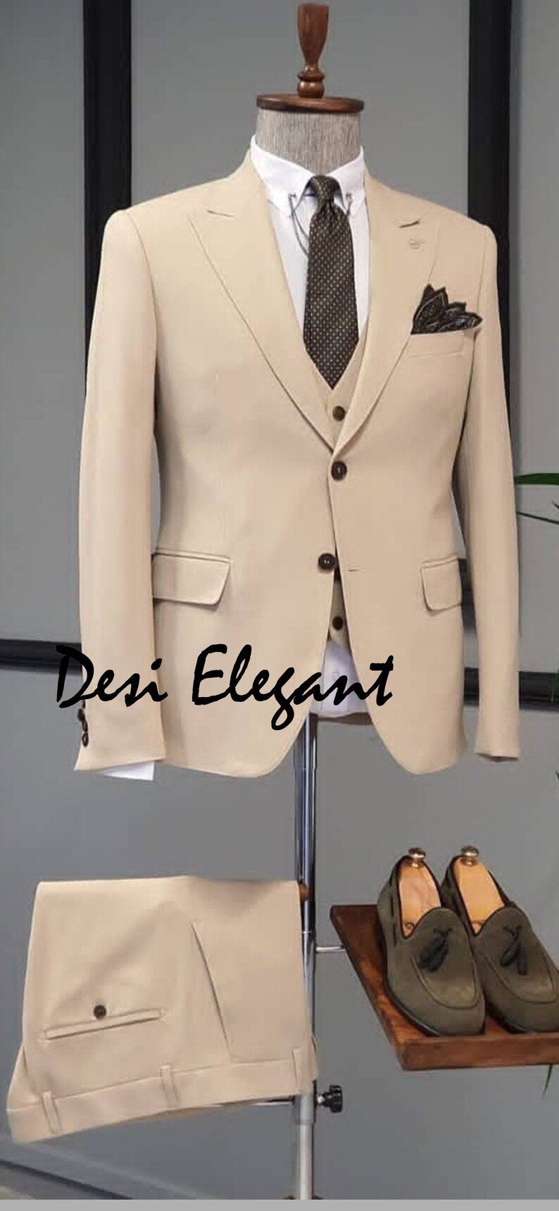 Men Suit Cream Coat Pant 3 Piece Suit Office Blazer Trouser Etsy