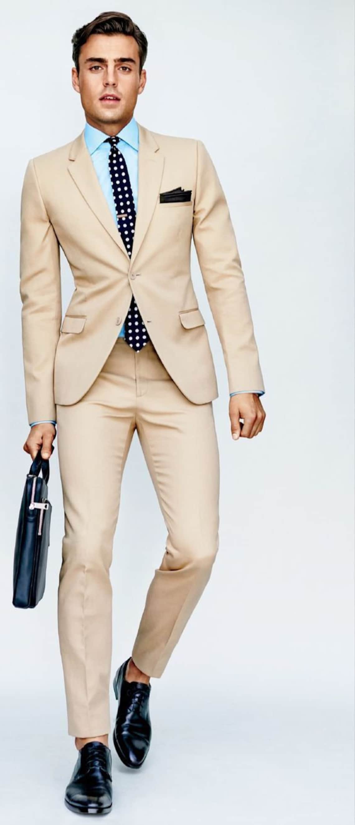 Men Suit Cream Coat Pant 2 Piece Suit Office Blazer Trouser Etsy