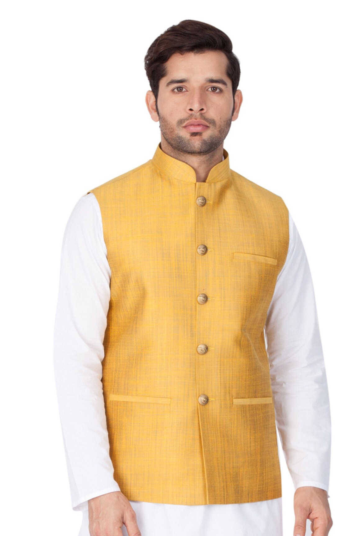 Vest Indian Waistcoat Yellow Nehru Jacket Sleeveless Modi Etsy