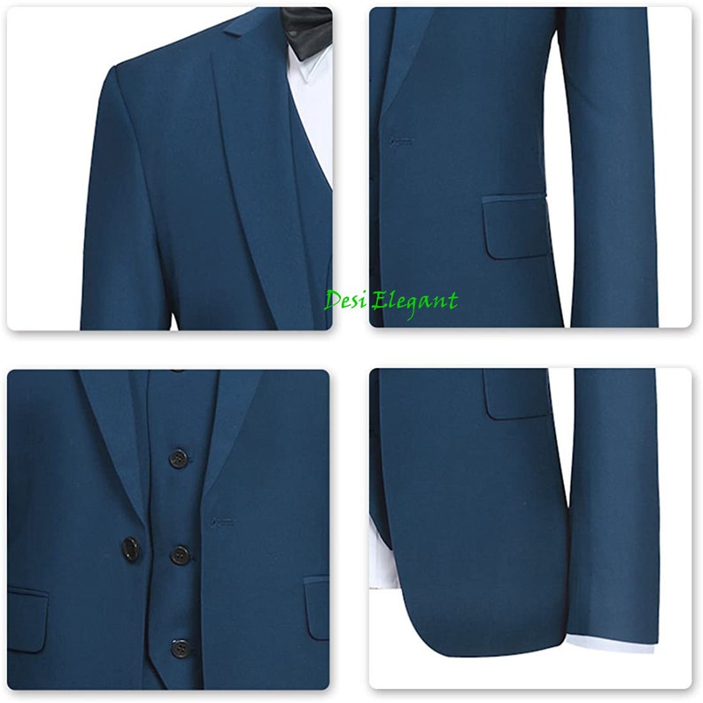 Men Suit Blue Coat Pant 3 Piece Suits Vest Blazer Trouser Set Etsy