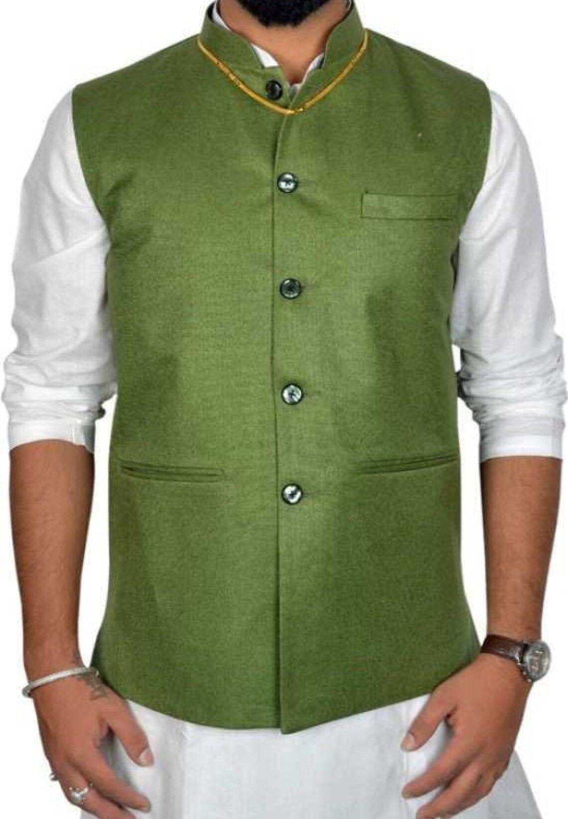 Vest Indian Waistcoat Green Nehru Jacket Sleeveless Modi Etsy