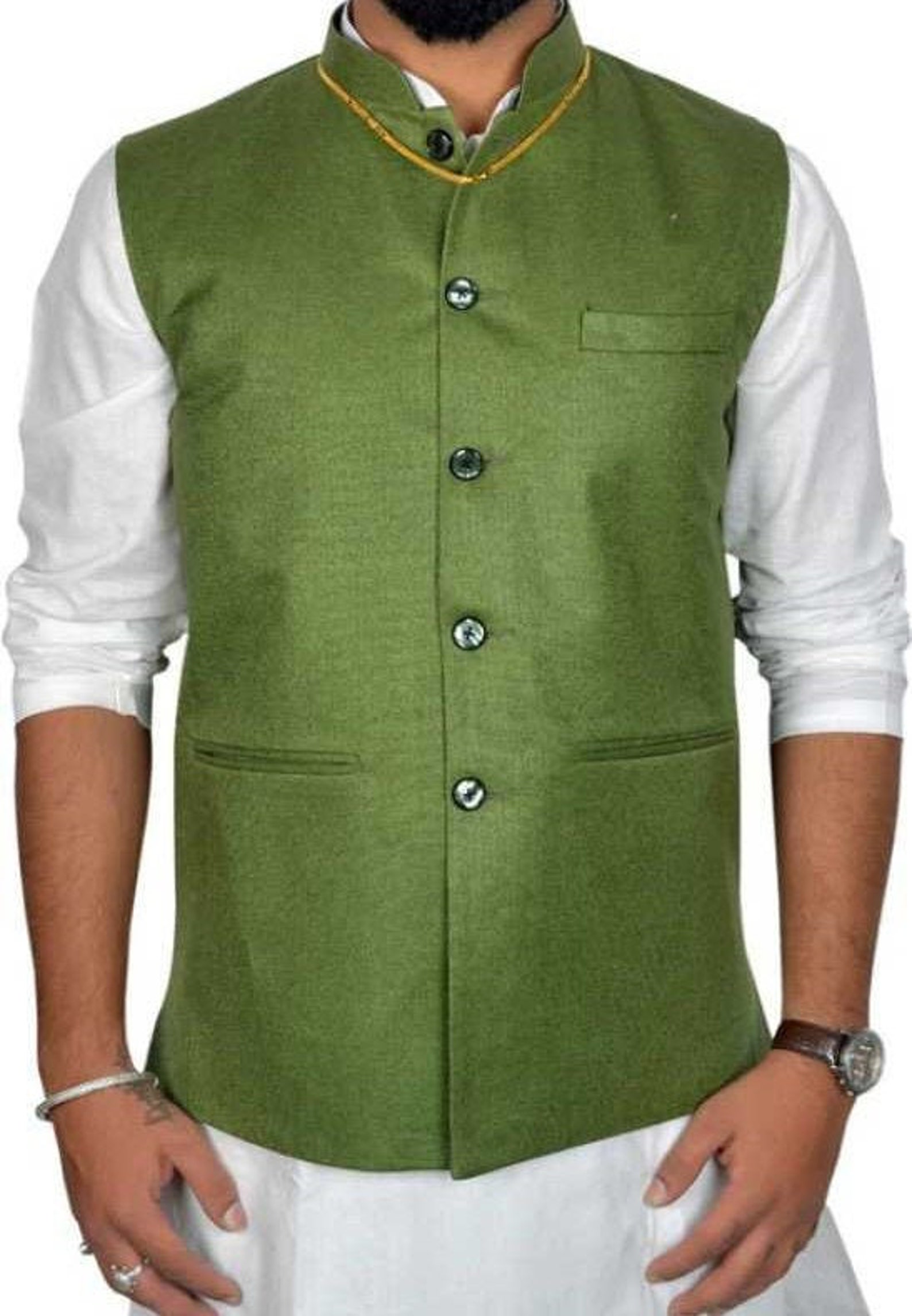 Vest Indian Waistcoat Green Nehru Jacket Sleeveless Modi Etsy