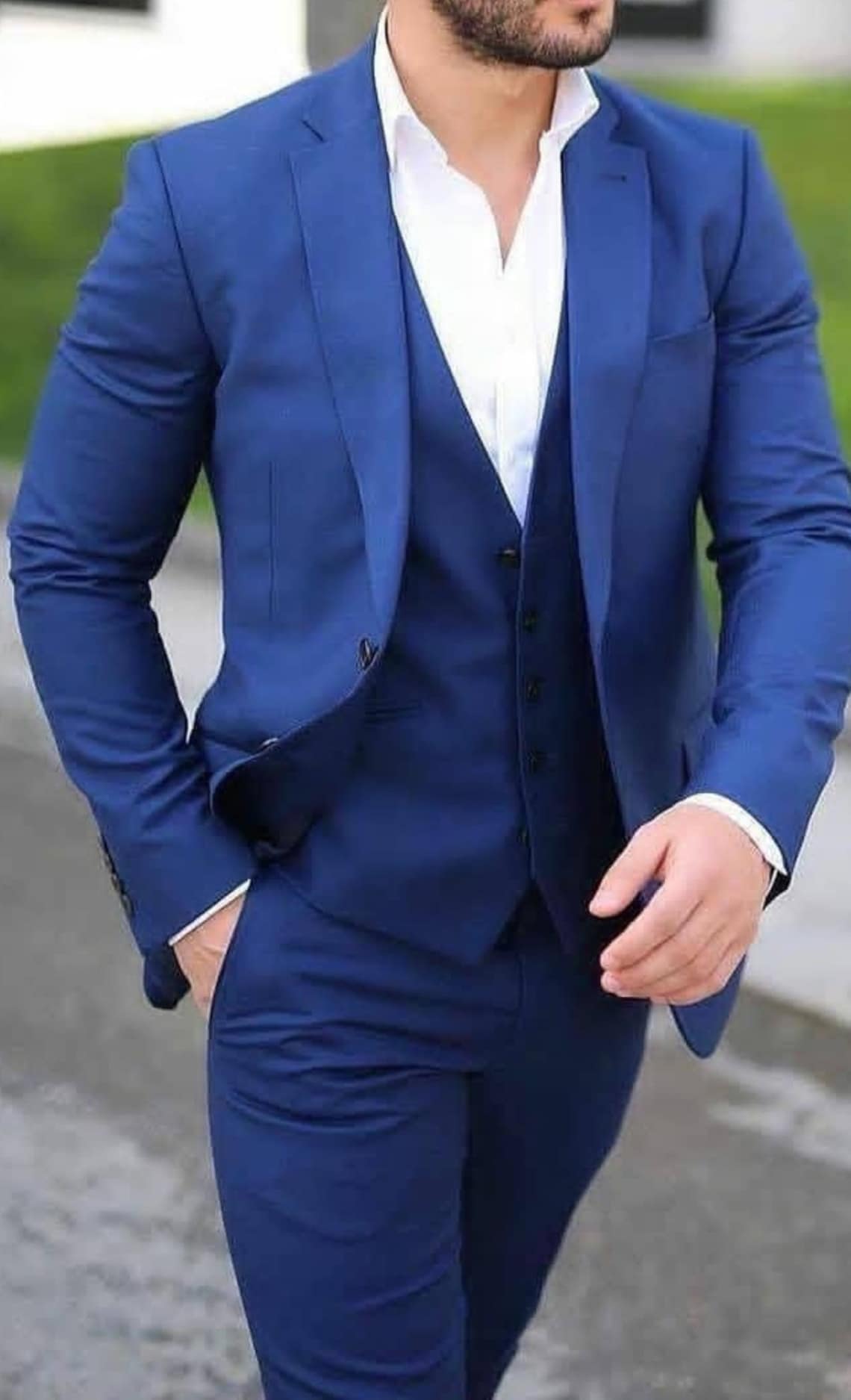 Men Suit Royal Blue Coat Pant 3 piece Suits Vest Blazer Etsy
