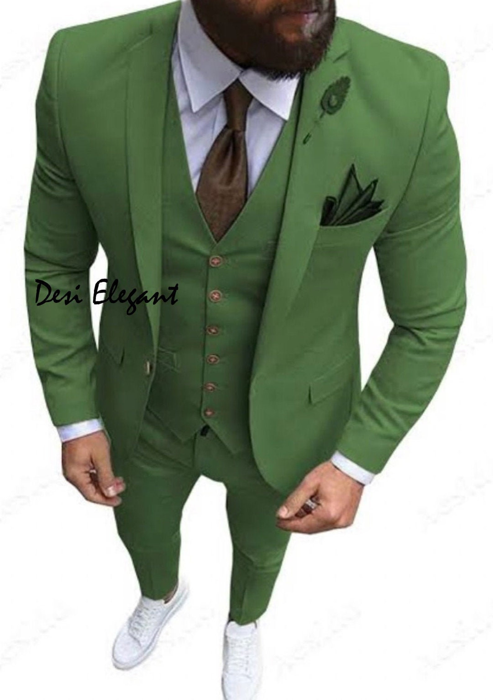Men Suit Green Coat Pant 3 Piece Suits Vest Blazer Trouser Set Etsy UK